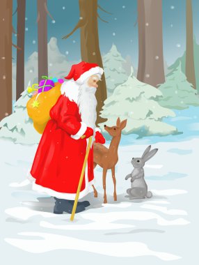 Santa claus in the forest clipart