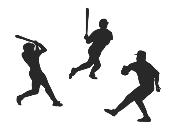 Drie silhouetten baseball spelen — Stockfoto