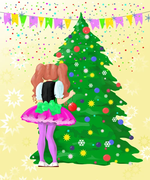 装饰圣诞树的女孩 — 图库照片