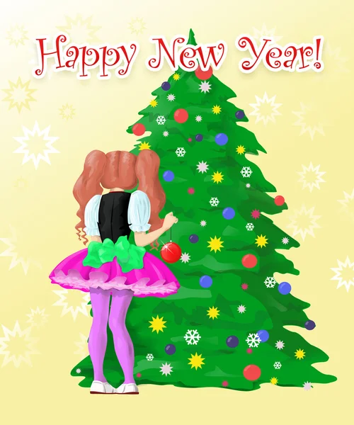 Girl decorate New Year — Stock Photo, Image