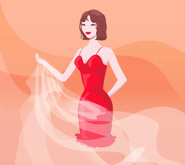 Girl in red evening dress — Stock Photo, Image