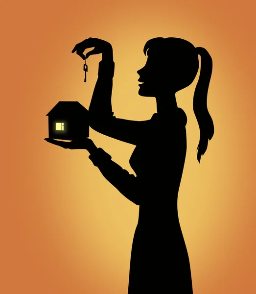 Meisje silhouet met huis Stockafbeelding