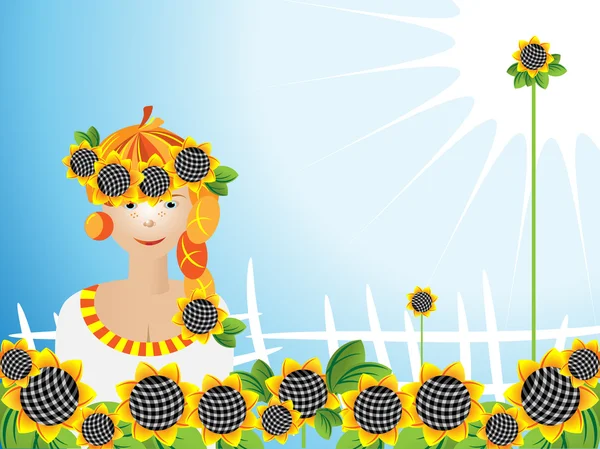 Meisje zonnebloemen — Stockvector