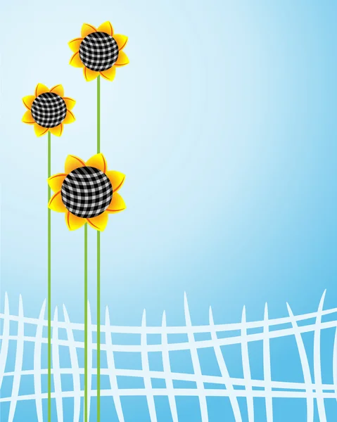 Sunflowers fence vertically — Stock Vector