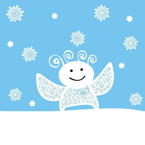 Vector snowflall with smiling angel — Stock Vector