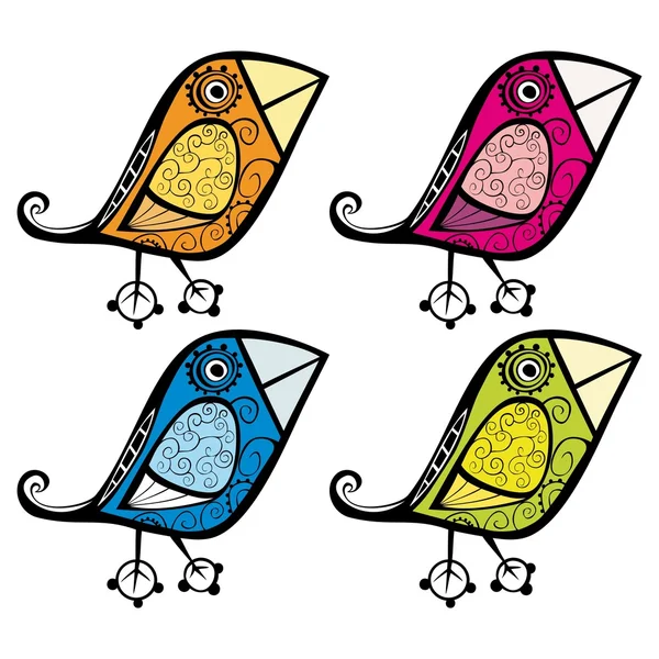 Ensemble de quatre oiseaux — Image vectorielle