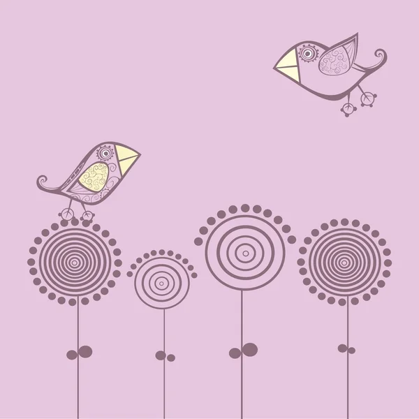 Cartoon floral background with bird — Stock Vector