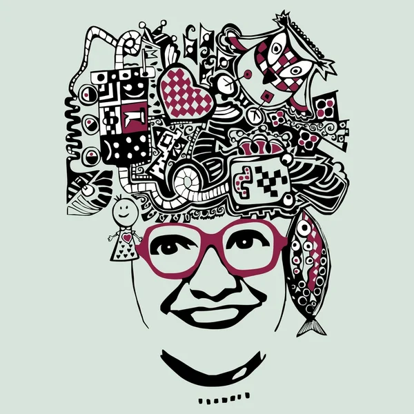 Abstract smiling woman in glasses, vecto — Stock Vector
