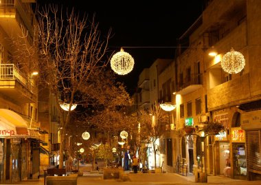 Jerusalem Ben Iehuda stree at night clipart