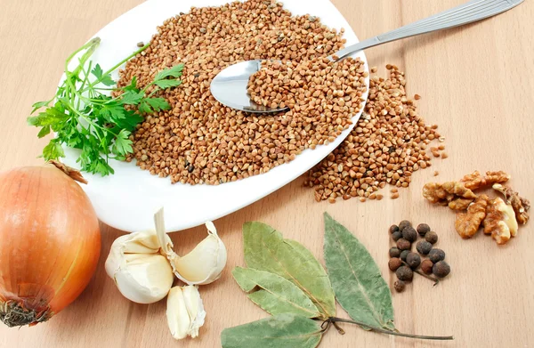 Stock image An ingredients for a boiled buckwheat