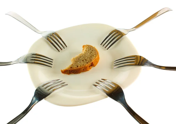 Six fourchettes et une croûte de pain Photos De Stock Libres De Droits