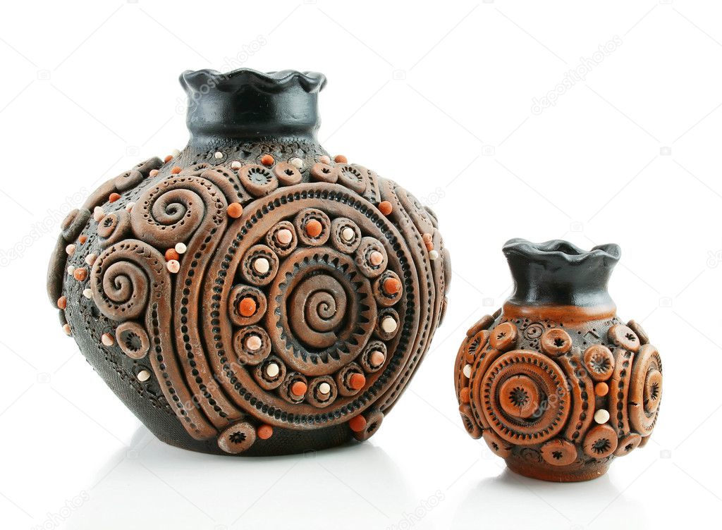Two colored clay vases isolated