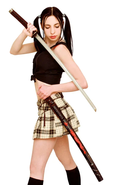Dangerous girl with sword — Stock Photo, Image