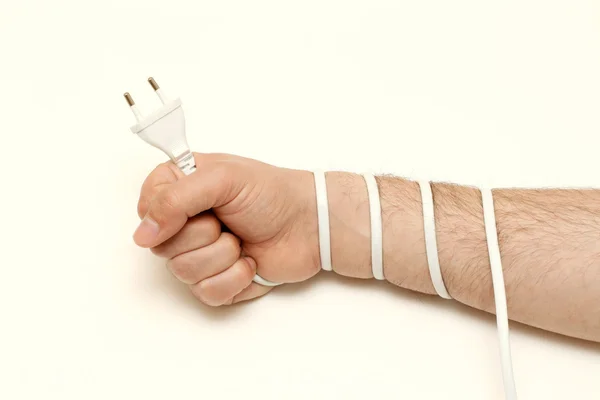 Cable blanco en la mano — Foto de Stock