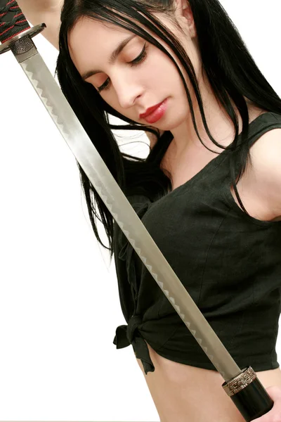Dangerous woman with sword — Stock Photo, Image