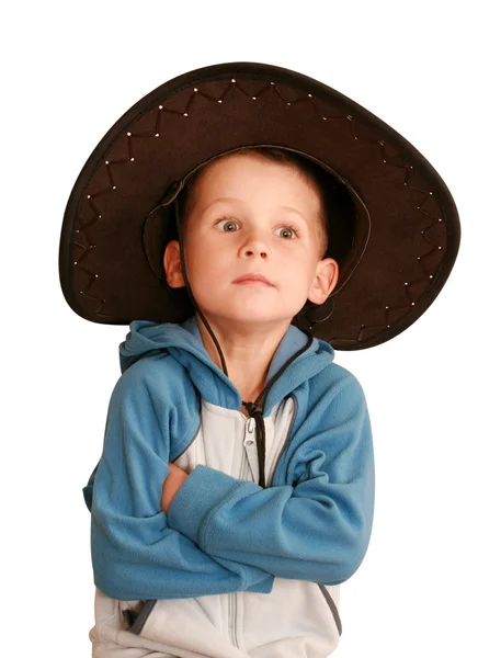 Criança surpresa em um chapéu — Fotografia de Stock