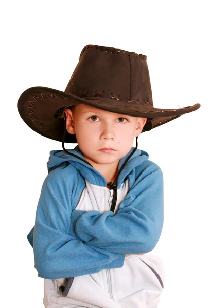 Insatisfeito com a criança em um chapéu — Fotografia de Stock