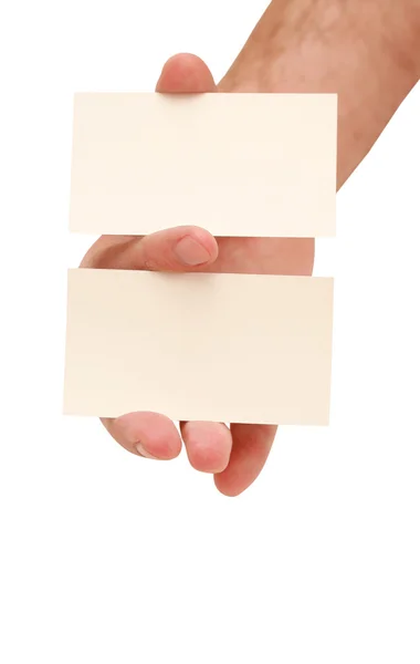 Két névjegykártyát a kezét — Stock Fotó
