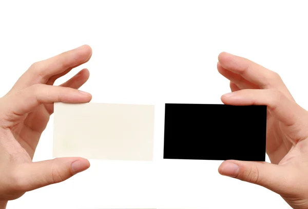 Two business cards in hands — Stock Photo, Image