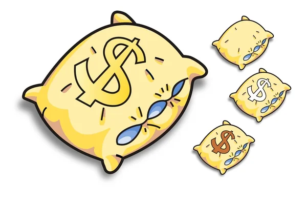 黄色枕头与美元 — 图库矢量图片