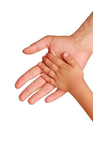 Mão da criança em um homem — Fotografia de Stock