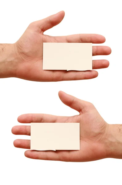 Δύο επαγγελματικές κάρτες στα χέρια — Φωτογραφία Αρχείου