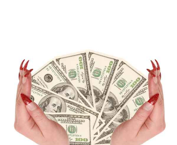 Hundred dollars in hands — Stock Photo, Image