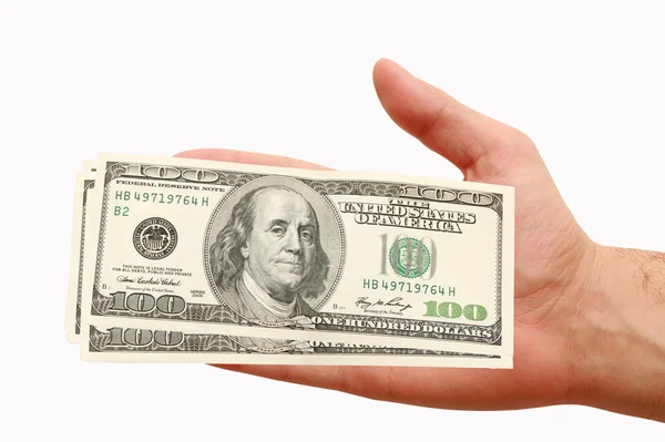 Hundred dollars in hand — Stock Photo, Image