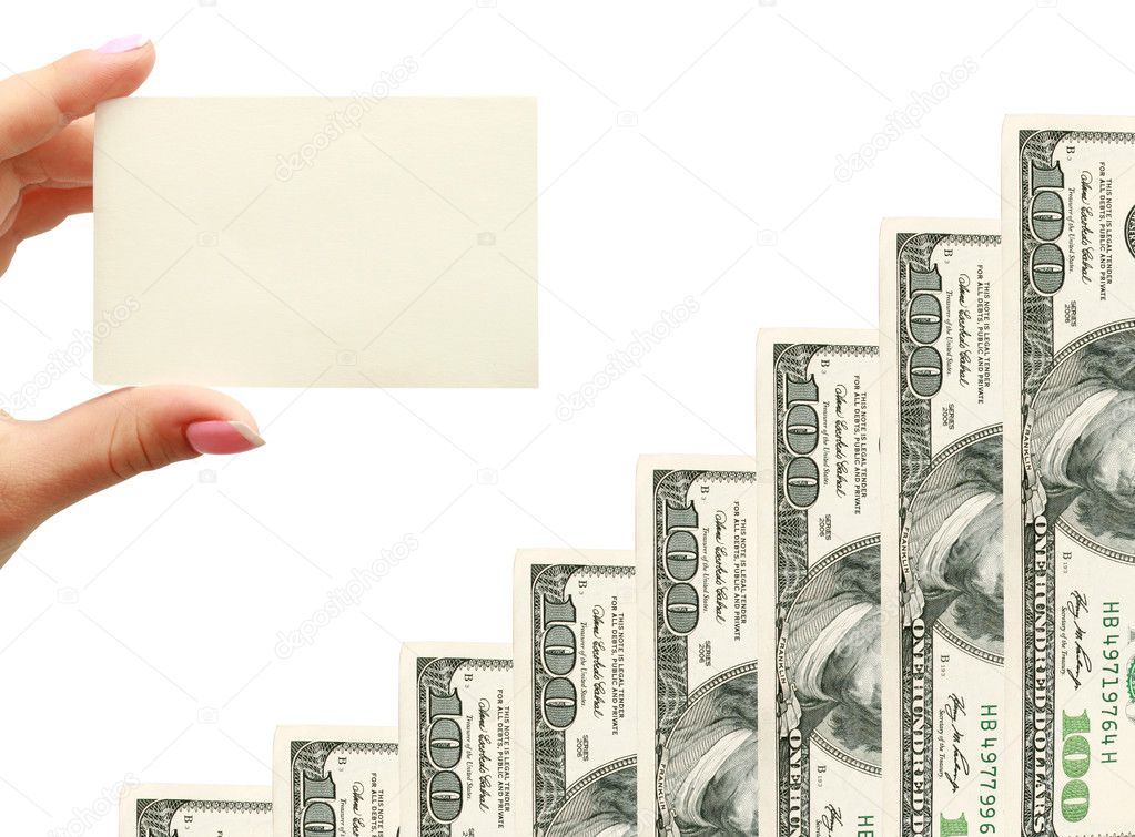 Money graph, business card in hand