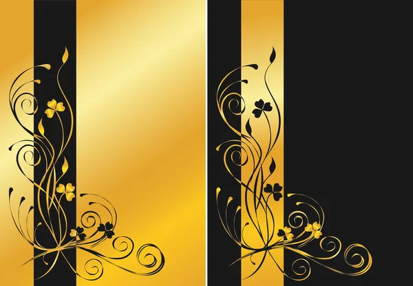 Fondo floral negro y dorado — Archivo Imágenes Vectoriales
