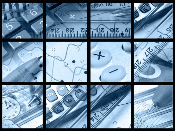 Kugelschreiber, Lineale, Uhr und Schlüssel (blau)) — Stockfoto