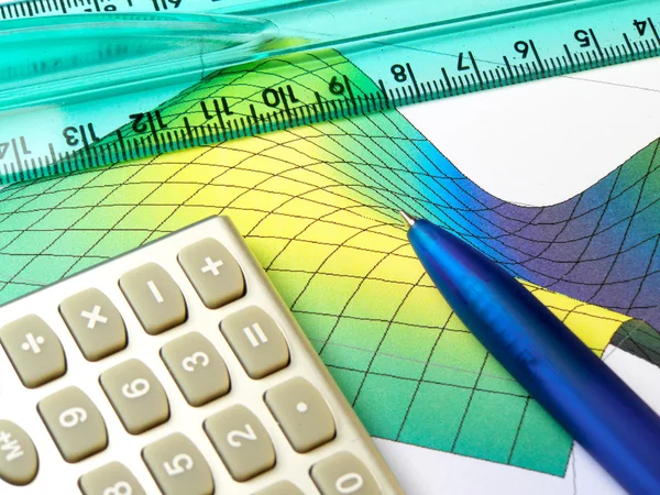 Ruler, pen and calculator — Stock Photo, Image