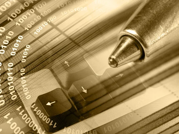 Pero, číslice a klíče (sépie) — Stock fotografie