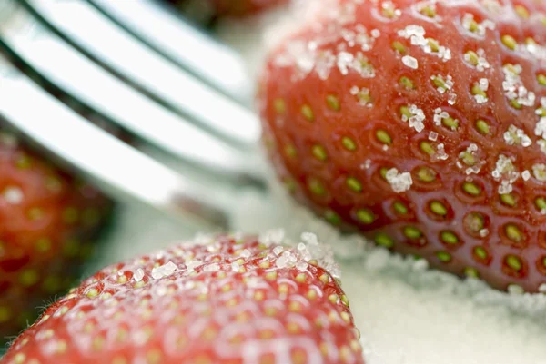 stock image Strawberry, sugar and fork