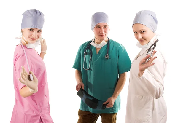 Τρεις γιατροί στο χώρο εργασίας — Φωτογραφία Αρχείου