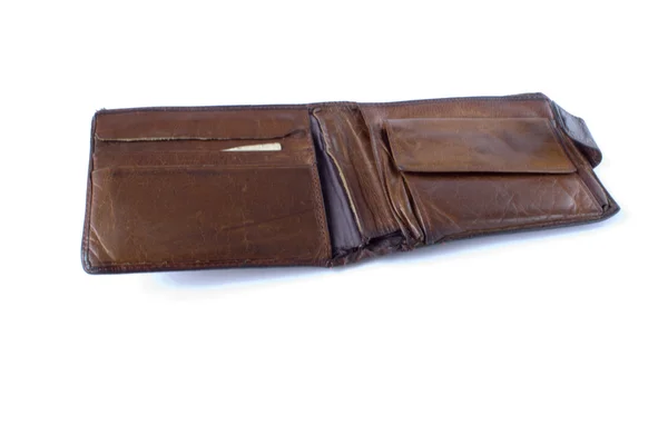 Staré kožené peněženky izolovaných na bílém bac — Stock fotografie