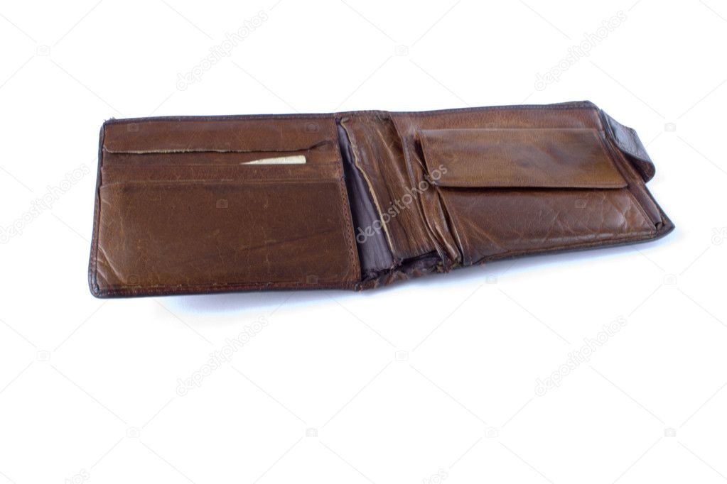 Old leather wallet isolated on white bac