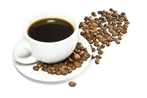 Het kopje koffie en bonen — Stockfoto