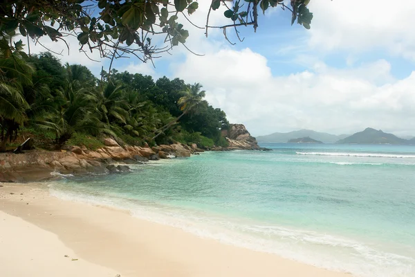 Beach Seychellen. eiland la digue. — Stockfoto