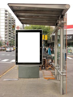 Board on bus stop clipart