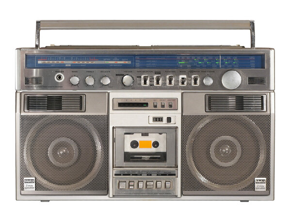 Vintage Stereo Radio Cassette Recorder isolated over white background