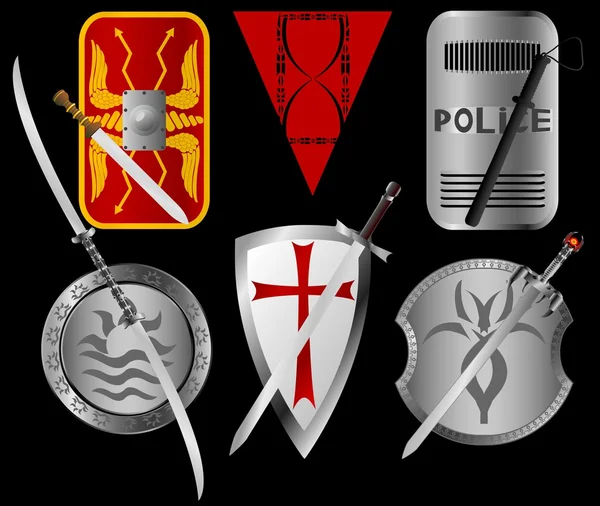 Set of shields and swords — Stock Vector