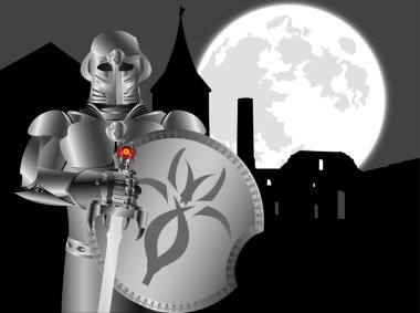 Fantasy knight and castle ruins clipart