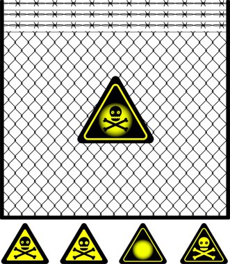 Wire mesh fence and warning sign clipart