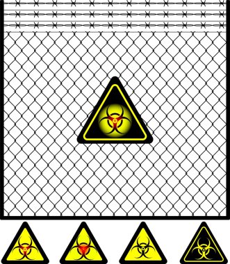 Tel örgü çit ve biyolojik tehlike işareti