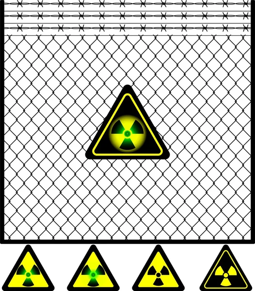Wire mesh fence and radiation sign — Stock Vector