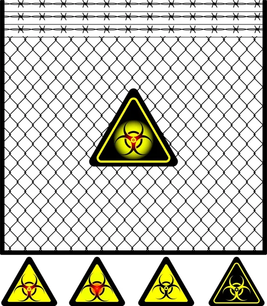 Clôture en treillis métallique et panneau de danger biologique — Image vectorielle
