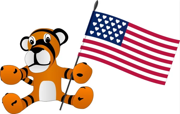 Speelgoed tiger cub met vlag — Stockvector