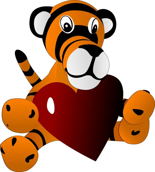 Cachorro tigre de juguete con corazón — Vector de stock