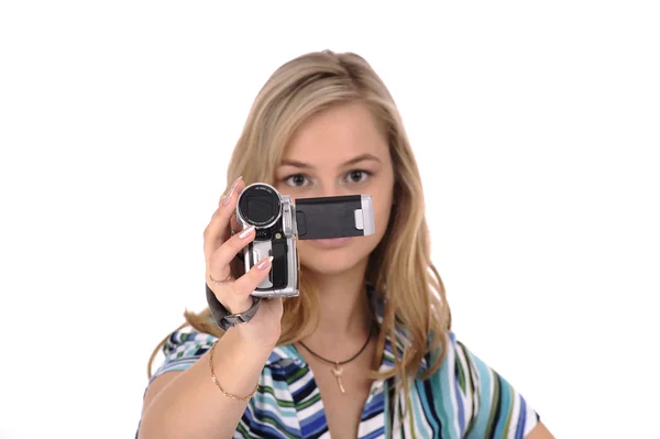 Woman with camcorder — Stock Photo, Image